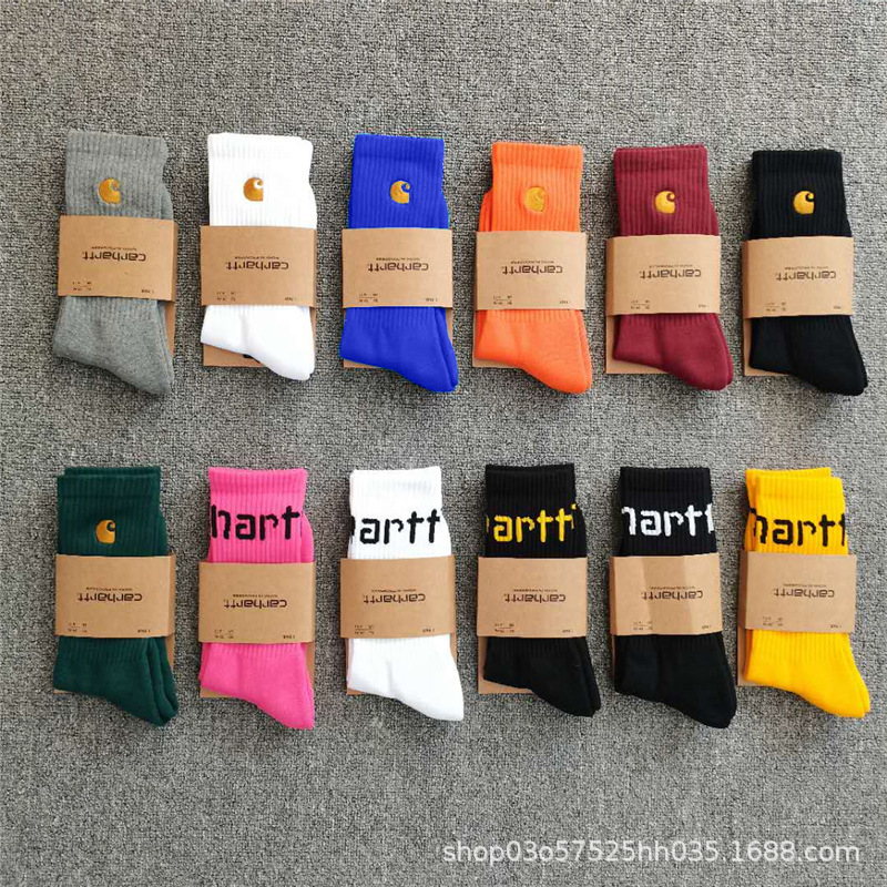 Carhartt Gold Label Embroidered Sports Socks Mid-High Tube Towel Bottom Men's and Women's Workwear Casual Trendy Socks