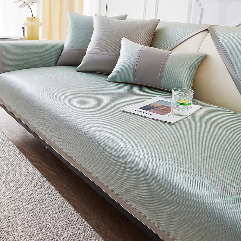 Nuevo cojín de sofá de seda de hielo, cojín fresco de verano de lujo ligero, cubierta de sofá de cuero antideslizante, cubierta de tela, cojín de alfombra de ratán de hielo fresco