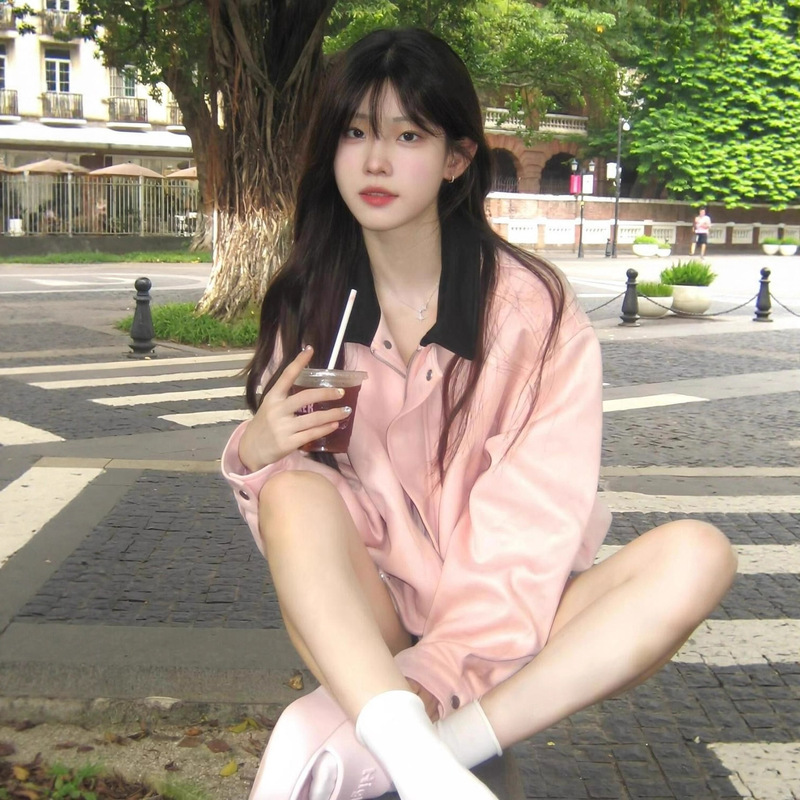 甜美风粉色翻领休闲夹克上衣女早秋小众设计感宽松美式棒球服外套|undefined