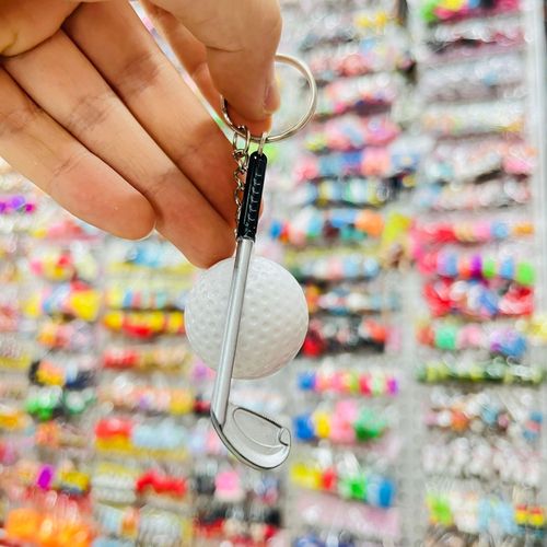 Cross-border latest version of tennis racket keychain pendant simulation mini baseball golf bowling keychain