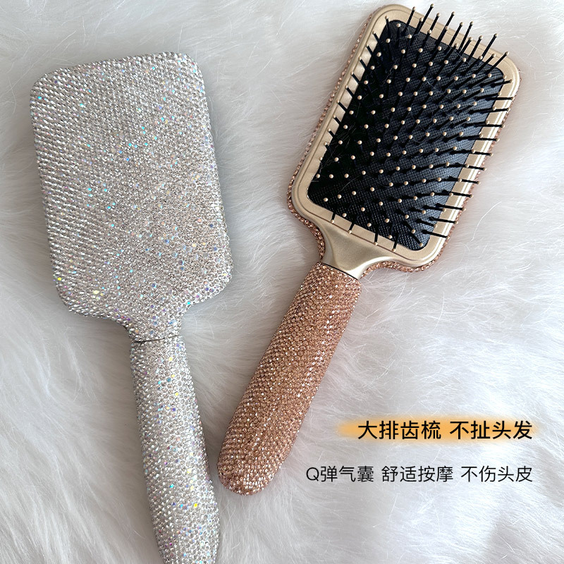 Pein de bolsa de aire ligero de lujo de mango largo creativo de diamante antiestático pein de masaje de cabello de aire de cabello de fabricación directa venta transfronteriza