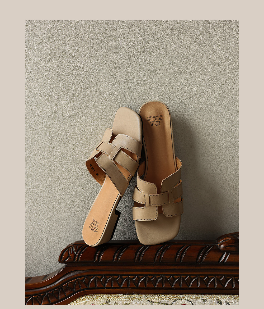 Sandal nữ da bò gót vuông thấp mũi vuông hở ngón phong cách Hàn Quốc — đen chi tiết 18