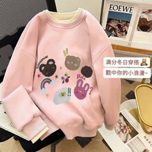 女童加绒卫衣秋装学生圆领卡通上衣秋冬季小女孩洋气半高领打底衫