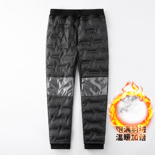 Winter Outdoor Down Pants Men's Removable White Duck Down Liner Padded Thickened Windproof Elastic Large Size Down Pants for Men