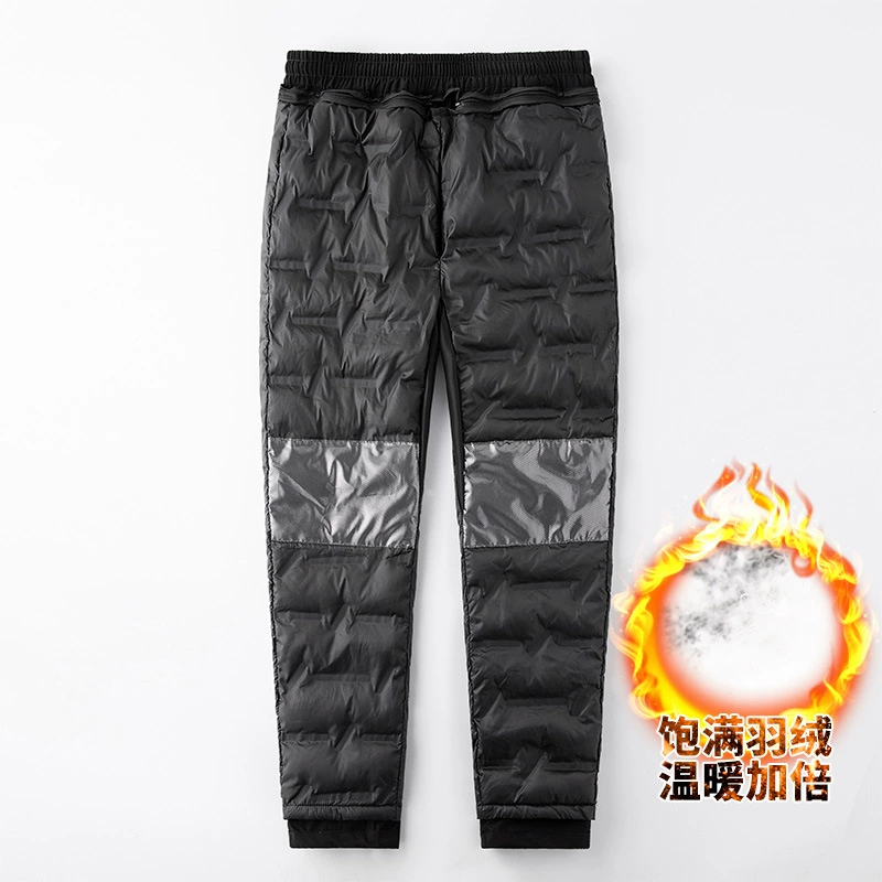 Зимние уличные пуховики, Мужские Съемные белые пуховые брюки на утином пуху с флисовой подкладкой, утолщенные ветрозащитные эластичные пуховые брюки больших размеров для мужчин