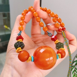 Натуральное украшение-шарик из воскового агата, цепочка до ключиц, ожерелье, подвеска