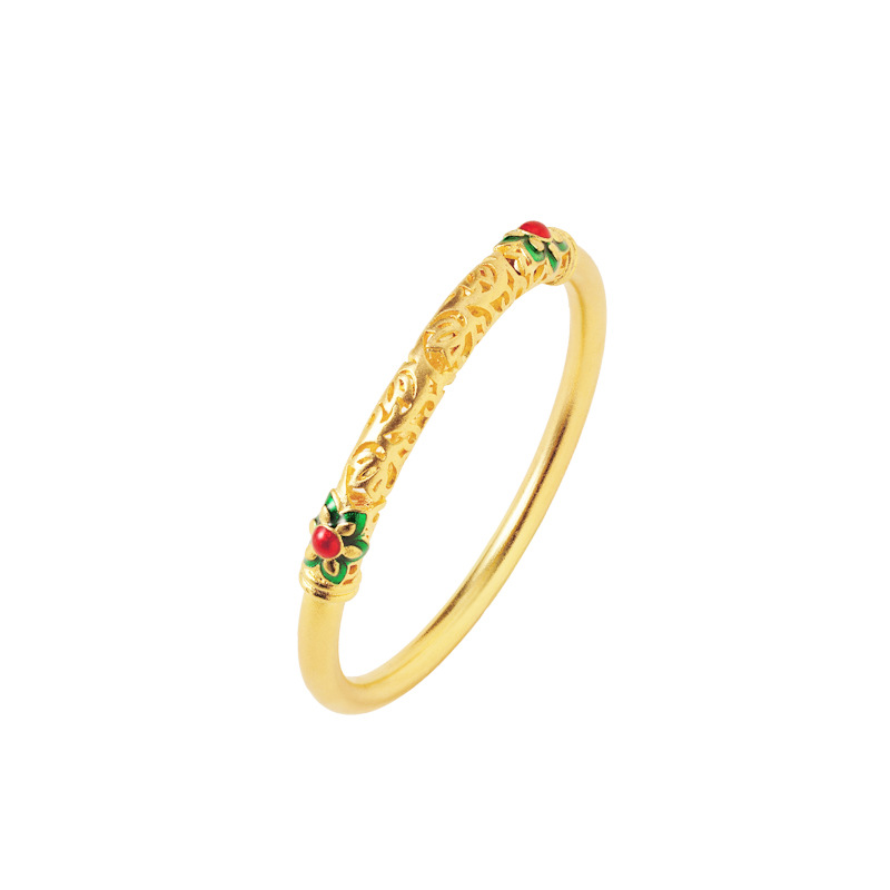 Brazalete de estilo antiguo de oro vietnamita goteo de loto hueco figura de flor de rosa femenina auspiciosa retrógrada de la marea nacional en vivo explosión