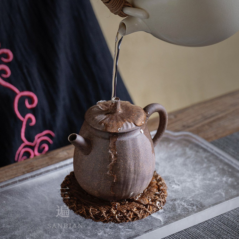 Estilo japonés melena montaña especial engrosada marrón estera juego de té olla estera marrón lana tejida aislamiento estera ceremonia del té Accesorios