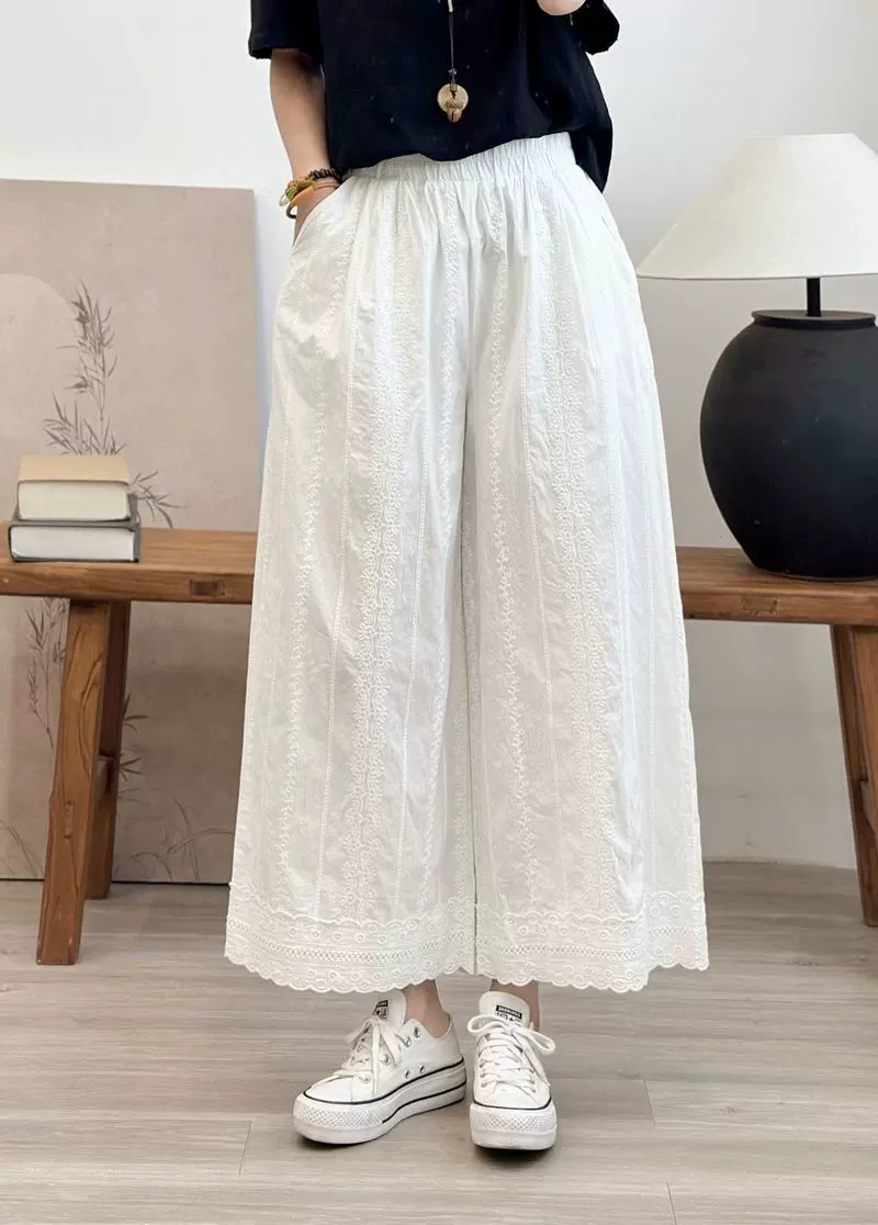 Корейская версия новая вышивка в полоску кружева эластина свободная женская повседневная брюки брюки оптовая продажа