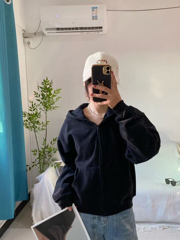 skims卡戴珊粉色休闲运动服外套时尚慵懒风拉链连帽薄绒外套卫衣|undefined
