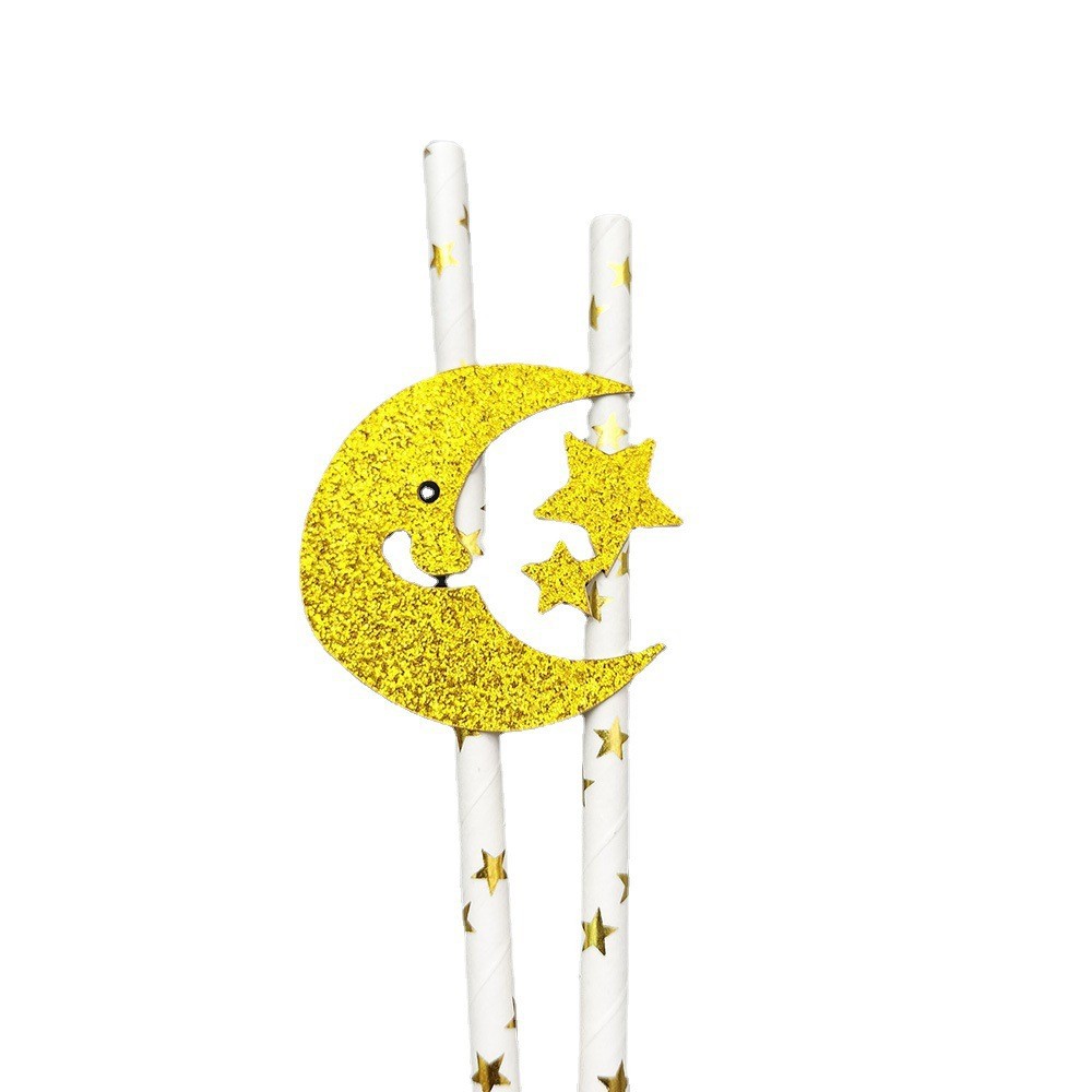 Transfronterizo desechable fiesta de papel de paja estrella Luna tarjeta postre pastel decoración bar bebida paja