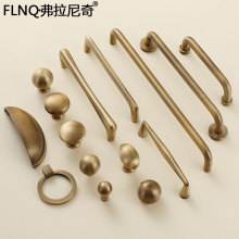 圆管双湾黄古铜拉手法式衣柜全铜把手简约轻奢橱柜抽屉黄铜长拉手