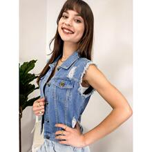 Q 48016 Multi Color Denim Vest Women Short Sleeves