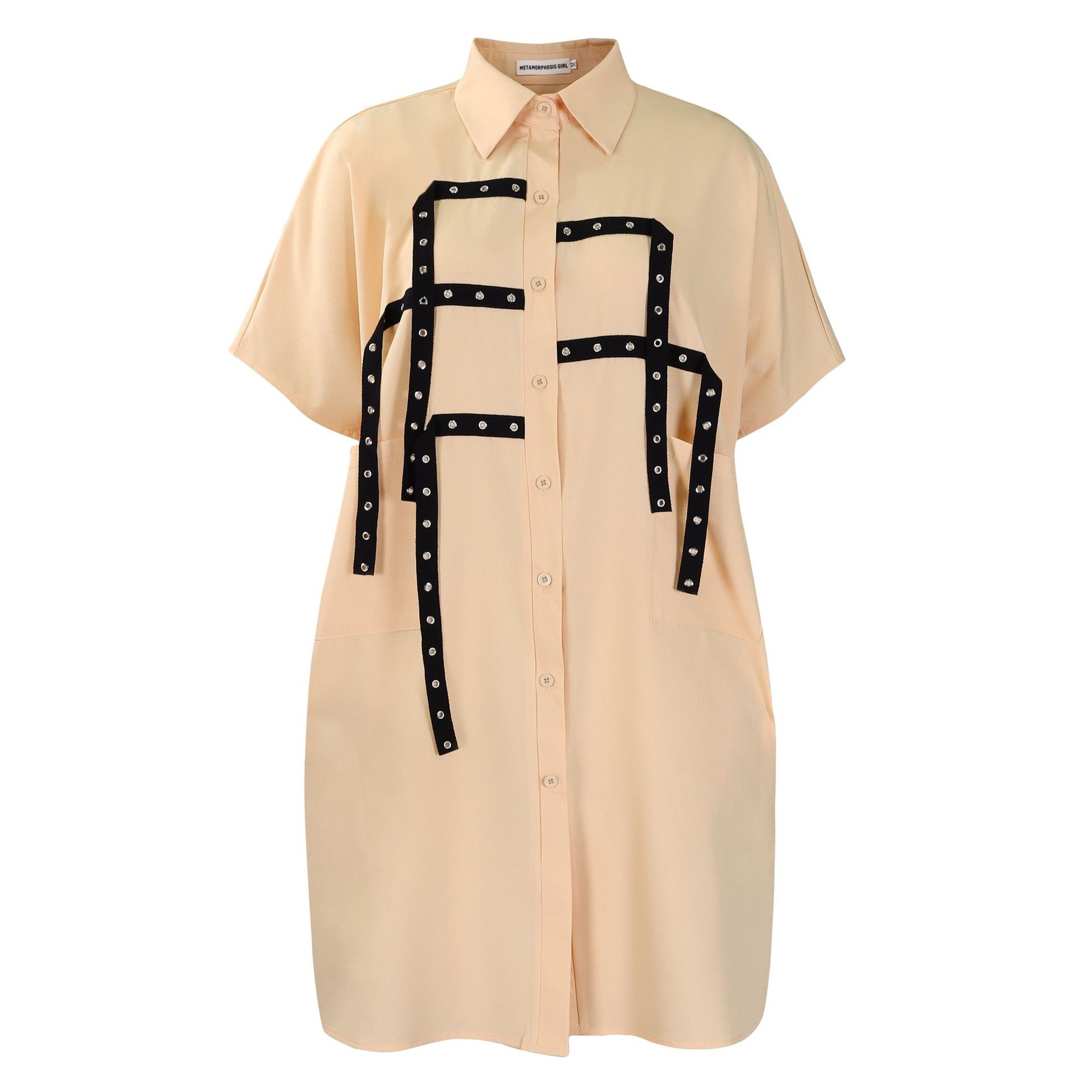 Womens Short Sleeve Fashionable Loose Fit Shirt Dress Stylish Collar Mid Length Versatile for Casual Wear Wholesale
