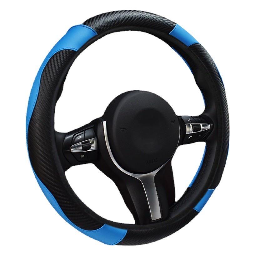 Car steering wheel cover elastic no inner ring carbon fiber grain leather four seasons universal cross-border e-commerce car handle cover wholesale