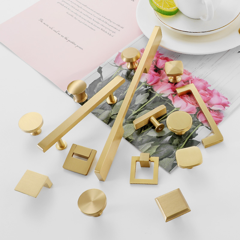 Light luxury minimalist square pure copper handle Nordic wardrobe cabinet door handle drawer American-style all-copper handle