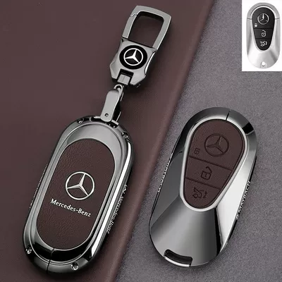 Male Gle350 High-End A200L Shell Car key bag - leather-texture-mercedes-benz-c-class-leather-texture-tea-brown-label-metal-buckle