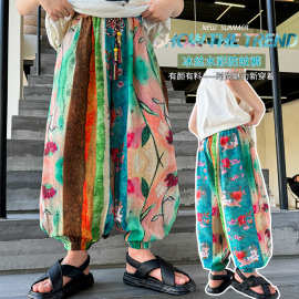 女童裤子夏薄款2026新款儿童防蚊裤夏季棉麻裤女孩夏天国风长裤潮