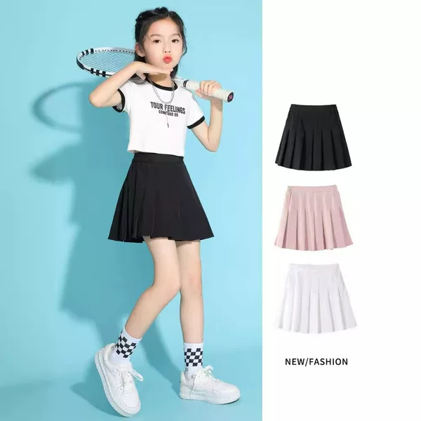 Girls Tennis Skirt Summer New Arrival Large and Large Children's Black Pleated Skirt Summer Fashionable Girls Sports Skirt Thin