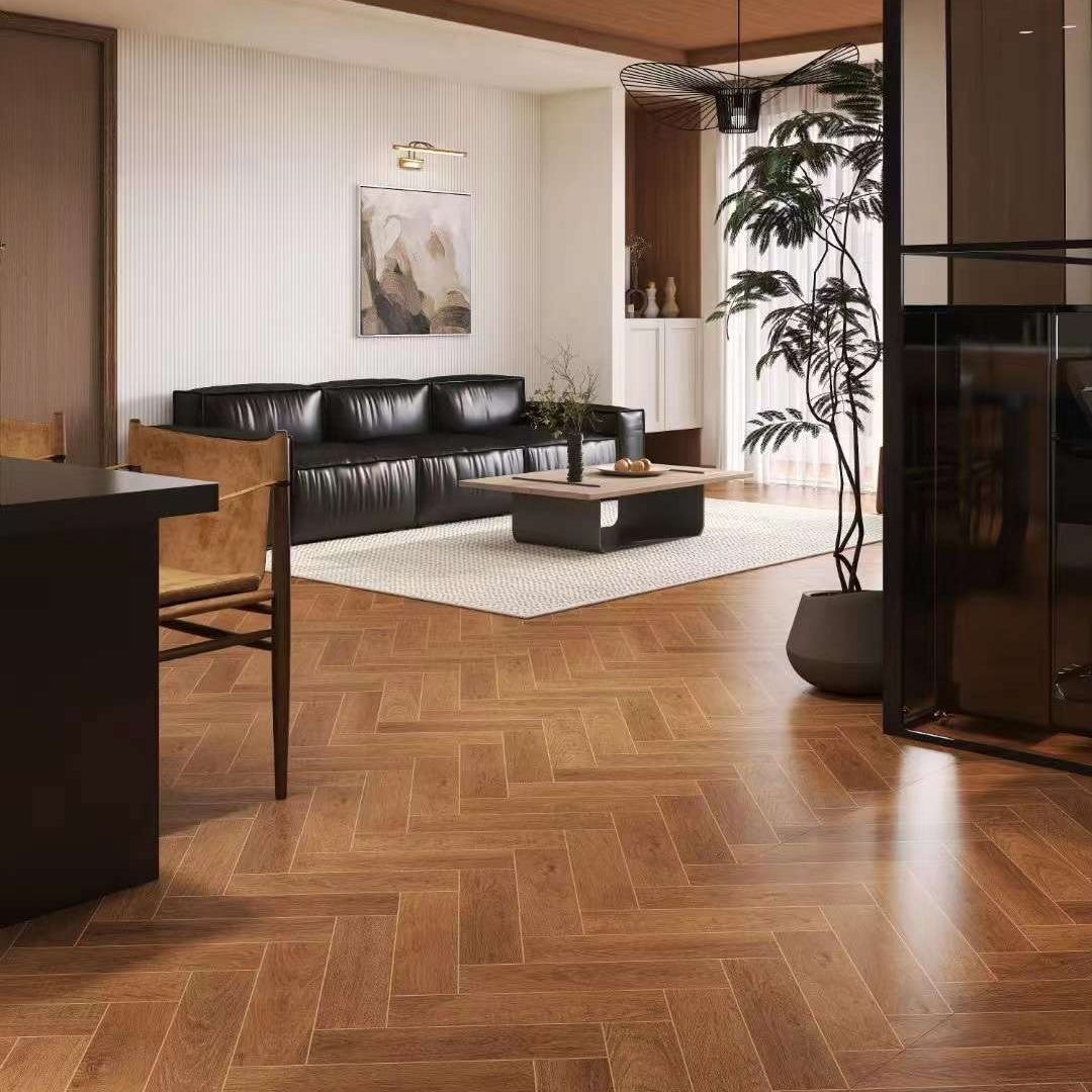 Made in Guangdong made soft velvet human characters, wooden tiles 600x1200 bedroom living room imitation wood floor tiles