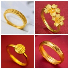 镀金活口小香风简约女款花朵戒满天星流星雨条戒活口羽毛男女戒指