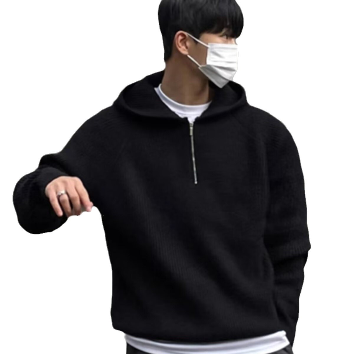 Demi-season sweater with zipper with hood