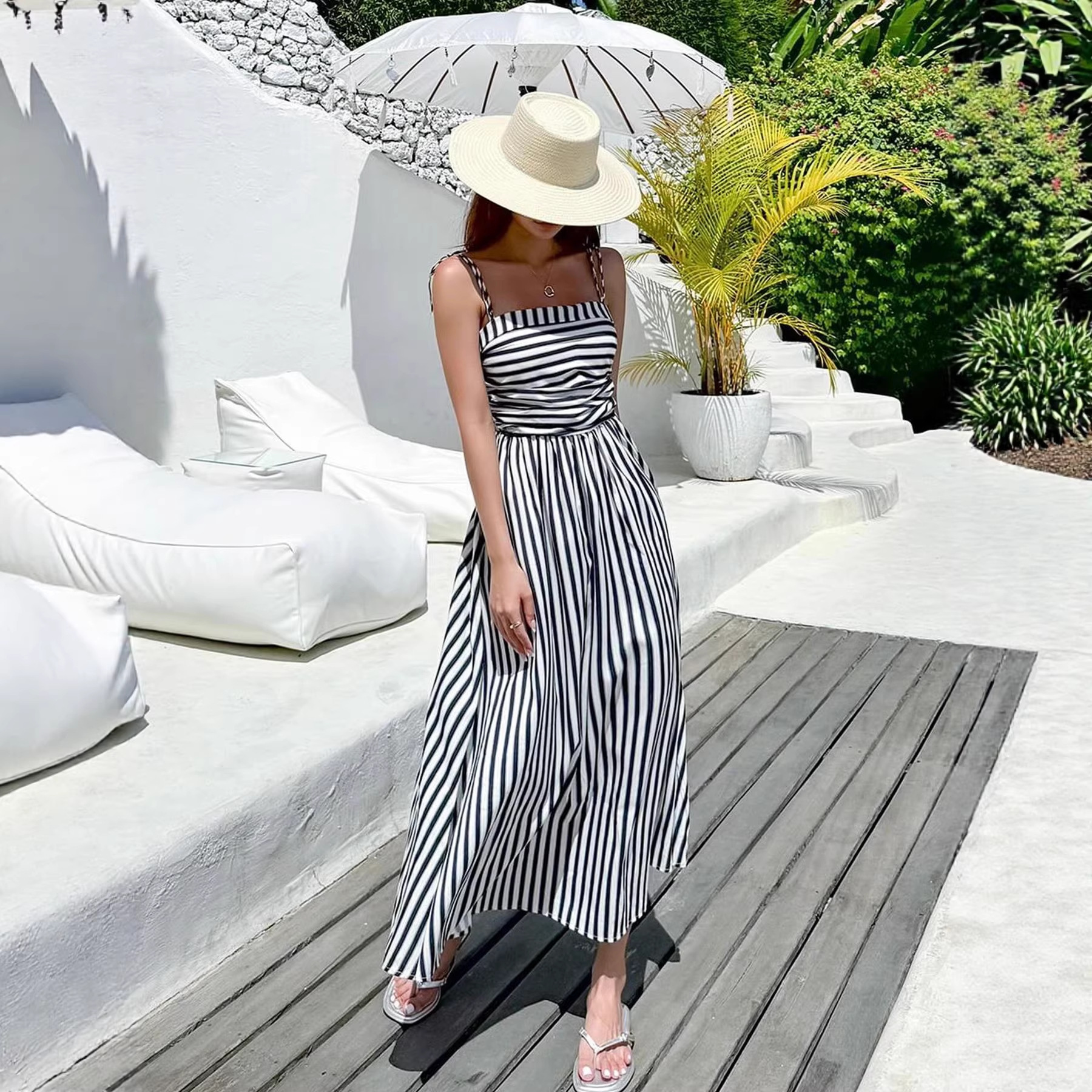 Women's Clothing Striped Maxi Dress With Pockets – Lightweight Resort Wear For Summer, American Style"_ecoleips.com