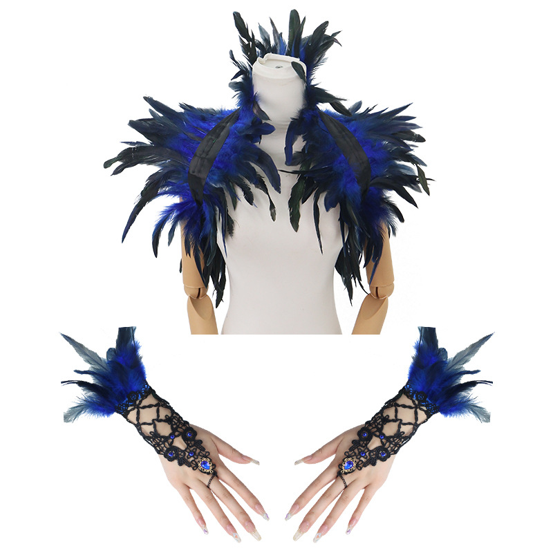 Nuevos productos transfronterizos de plumas, pañuelos de diamante, brazaletes de encaje, espectáculo de baile, vestido sexy, set oscuro