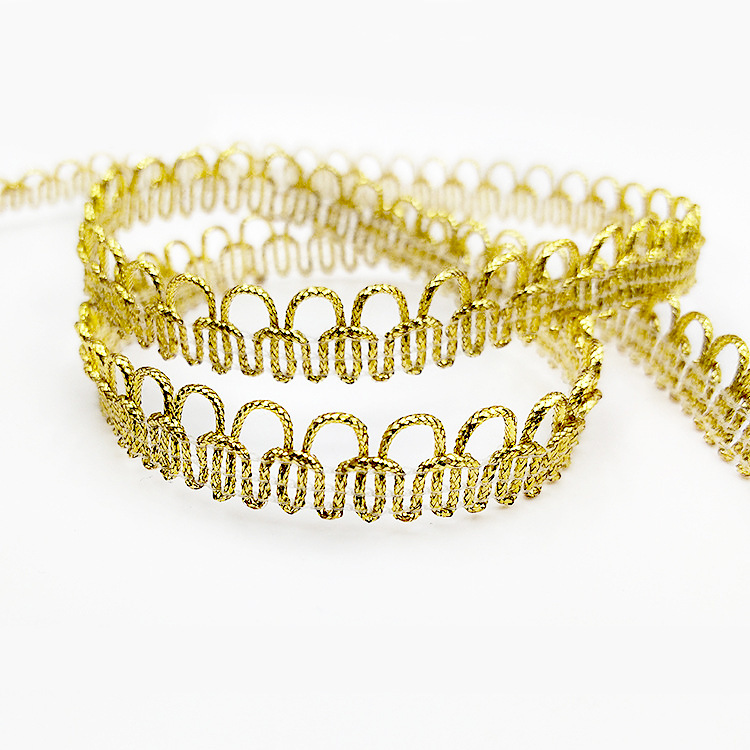 1.2cm Gold Single-Sided Arch-Shaped Semicircular Lace Clothing Accessory Stage Decoration Ribbon Gold and Silver in Stock