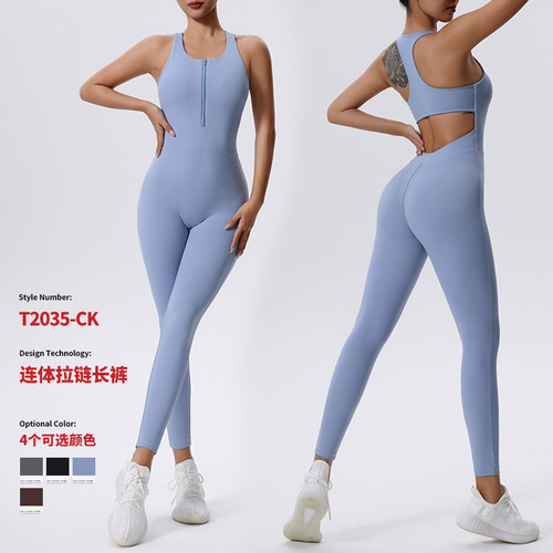 European and American style zipper one-piece yoga suit, sleeveless vest, fitness sports one-piece tight-fitting women's jumpsuit for outdoor wear