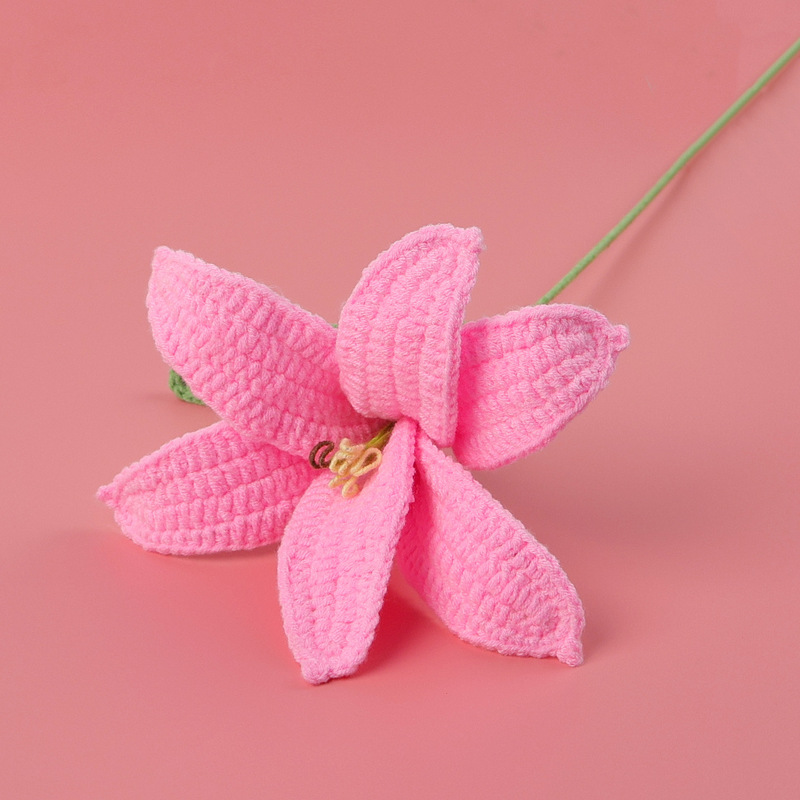 完成品クロスボーダーウールニットユリの花の枝家庭用家具装飾暖かい雰囲気かぎ針編みブーケ卸売|undefined