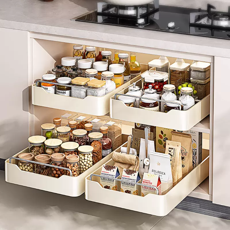 跨境橱柜拉篮抽拉式下水槽深柜碗碟盘抽屉式厨房置物架收纳盒