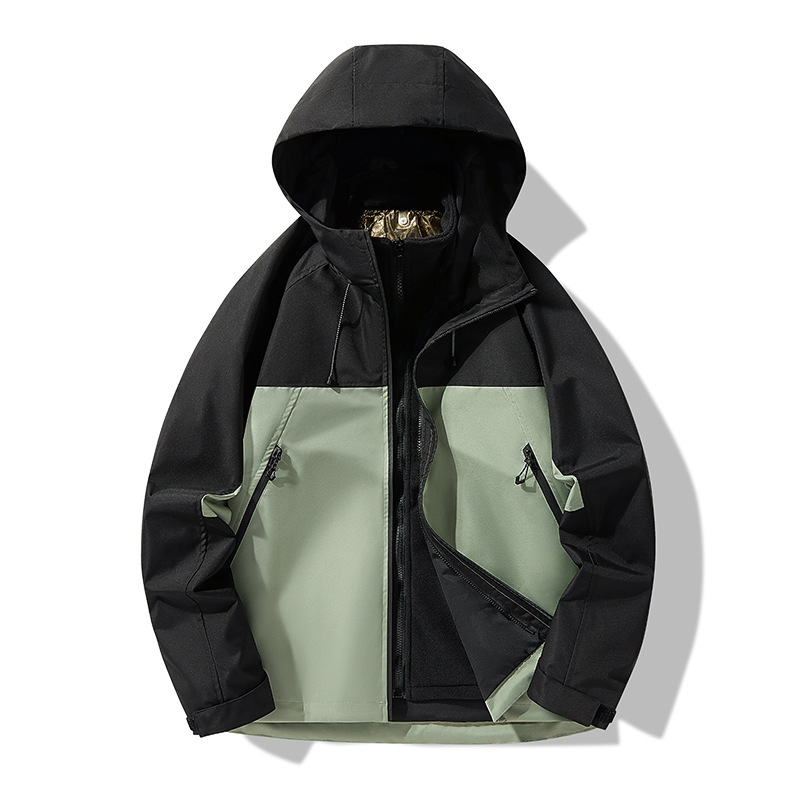 Mountain Soft Shell Jacket Men's and Women's Three-in-One Winter Vintage Color-block Hooded Windproof Waterproof Mountaineering Jacket Mountain Soft Shell Jacket Men's and Women's Three-in-One Winter Vintage Color-block Hooded Windproof Waterproof Mountaineering Jacket