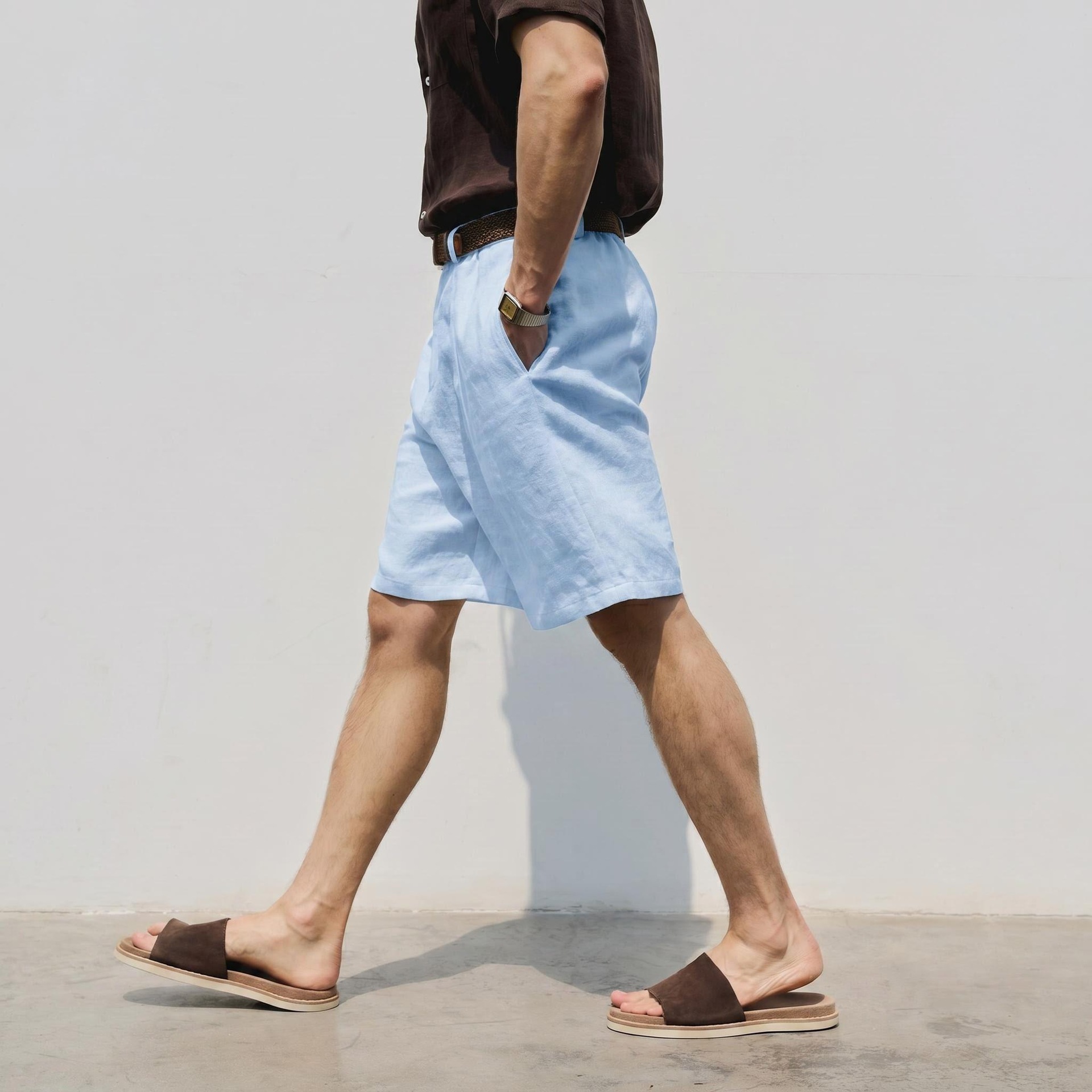 Shorts en lin pour homme respirant coupe ample style décontracté_voghion.com