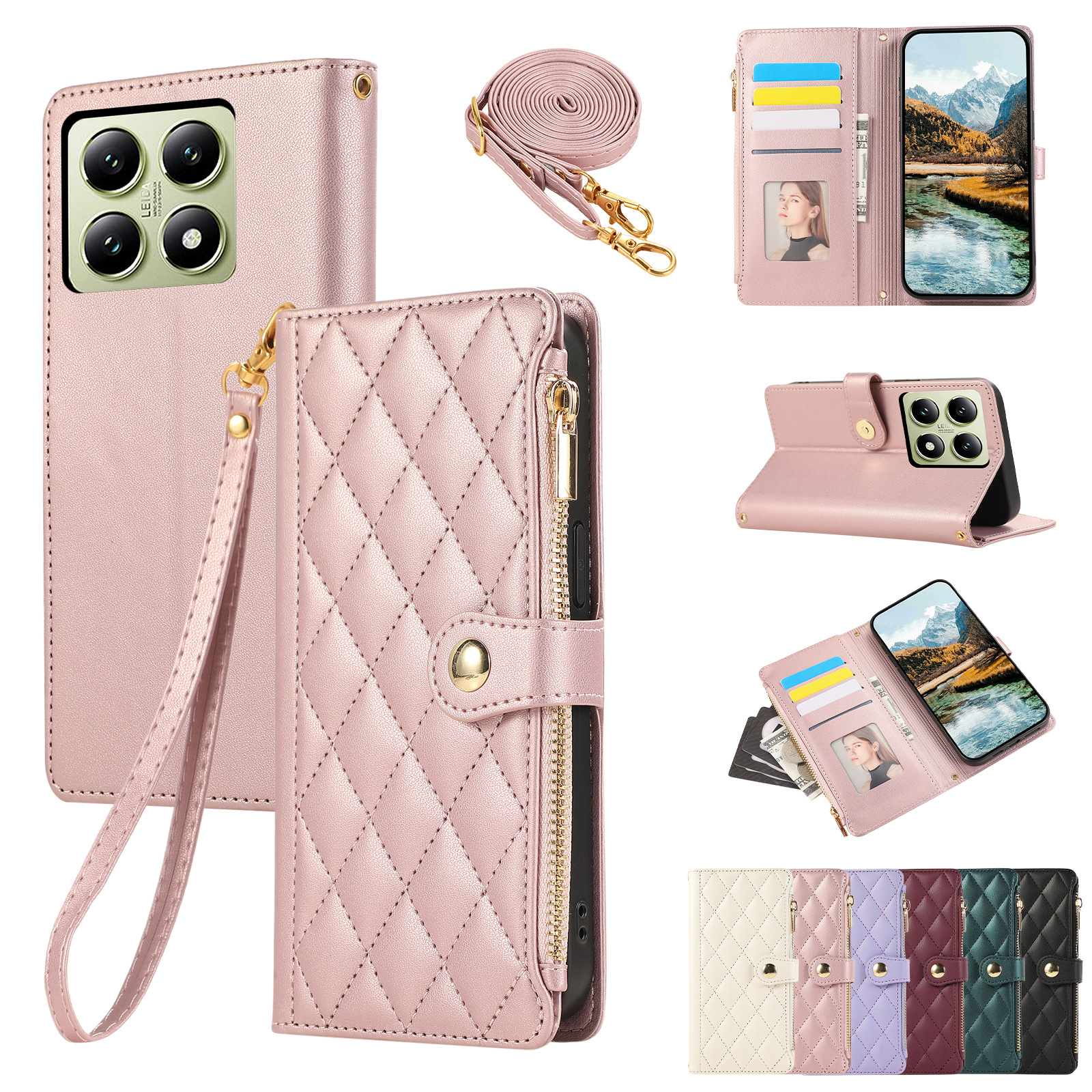 适用菱形香风红米14T多功能手机皮套翻盖插卡小米14T Pro保护套