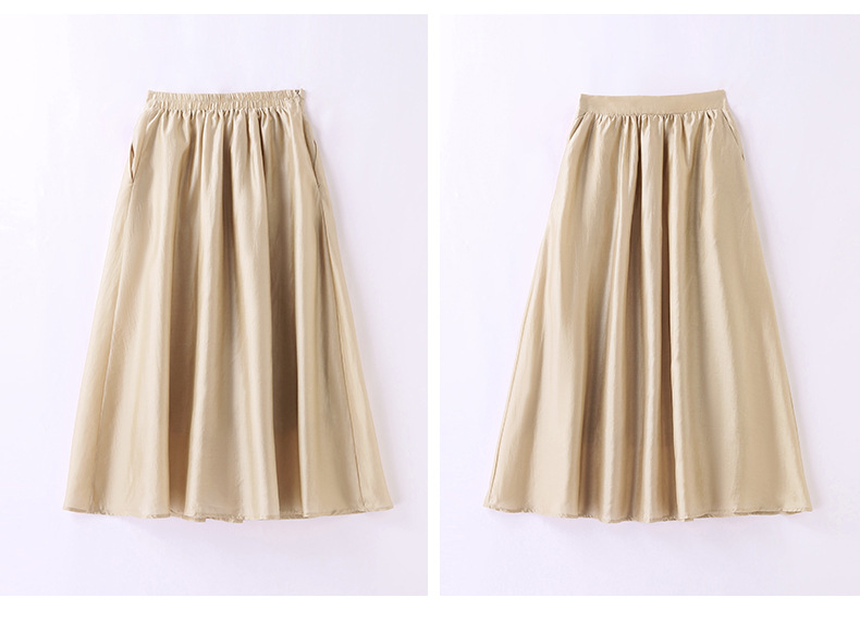 Bộ đồ Tencel nữ hai mảnh gồm áo và chân váy midi thắt eo — Màu đen, Màu xám, Màu kaki chi tiết 34