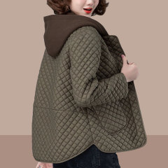 Diamond Cotton Clothing Women's 2025 Autumn and Winter New Fashion Age Reducing Middle-aged Mother's Hooded Loose Large Size Cotton Cover