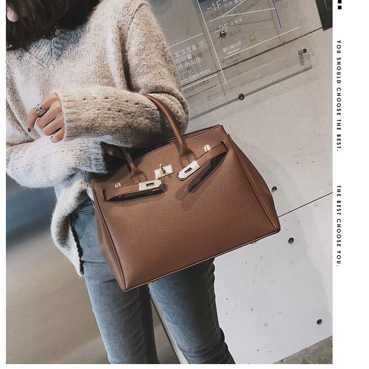 Fashionable lychee-patterned handbag for women, large-capacity casual simple shoulder bag, elegant and versatile commuter crossbody bag