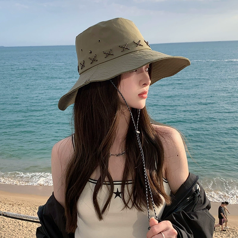 Travel denim sun hat outside climbing