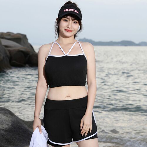Women's conservative three-piece swimwear set for hot springs, large size for plus-size women, slimming swimwear