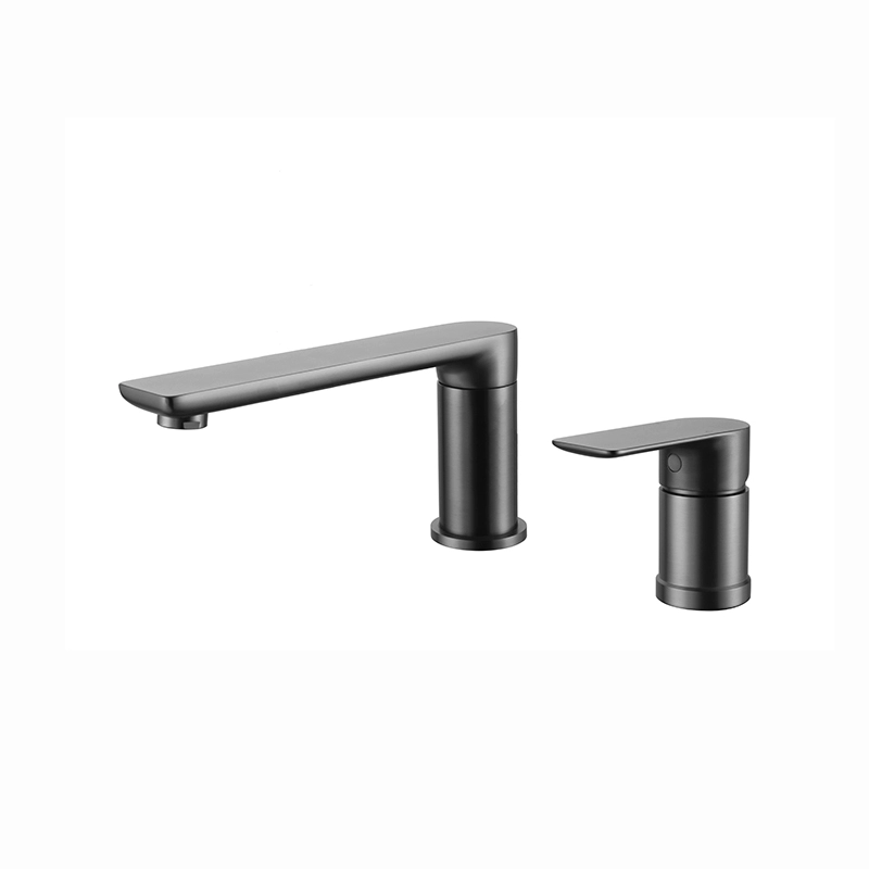 8V Kestu full copper gun gray bath tank edge embedded hot and cold split shower