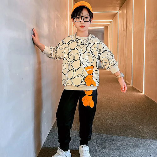 Autumn children's clothing, boys' suits, spring and autumn, medium and large children's long-sleeved sweatshirts, casual pants, sportswear two-piece sets, trendy
