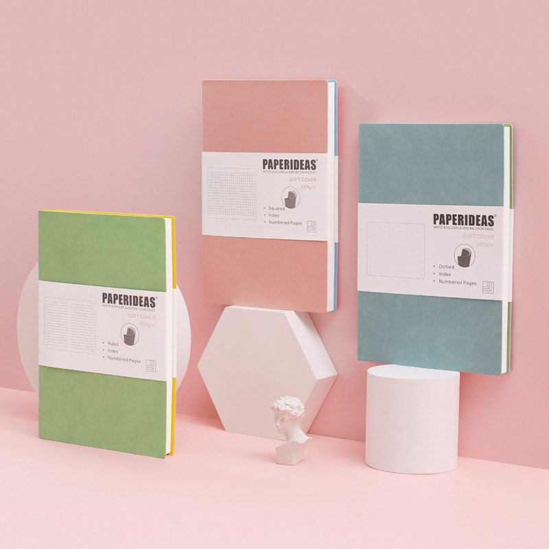 PAPERIDEAS 부드러운 가죽 마인드 맵 노트북 간단한 그리드 북 Pu 가죽 핸드 북 빈 그리드 북