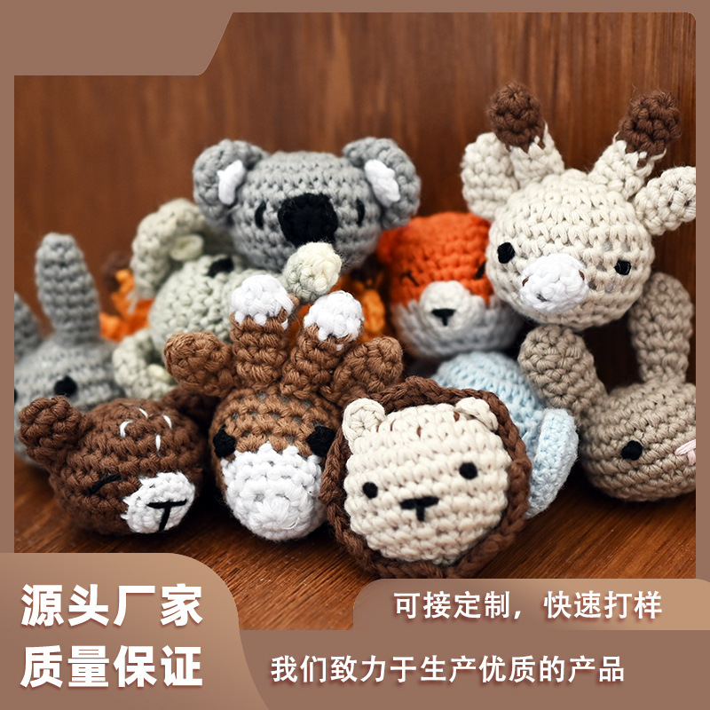 Muñecas de peluche de crochet creativas hechas a mano dibujos animados de punto conejo cabeza de animal accesorios de cadena de tetas DIY