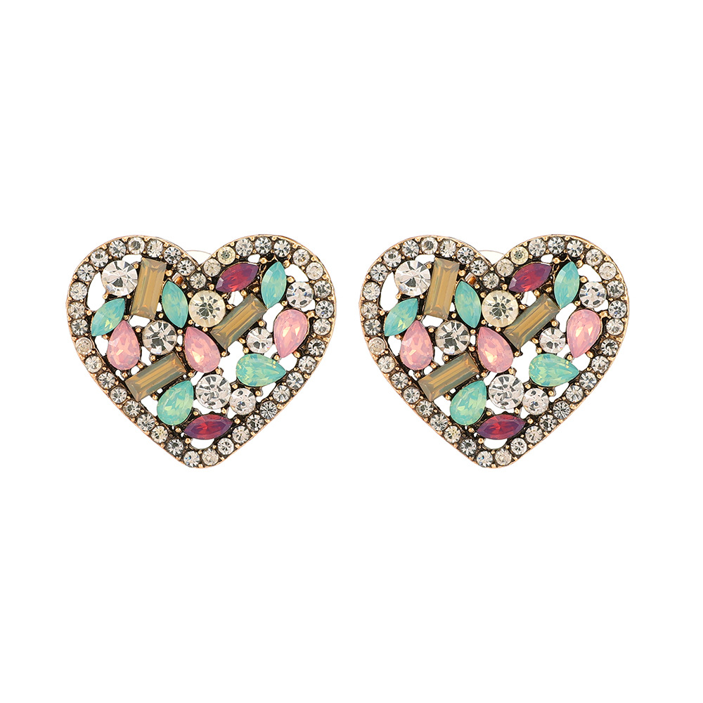 1 Pair Simple Style Heart Shape Glass Plating Women's Ear Studs display picture 3