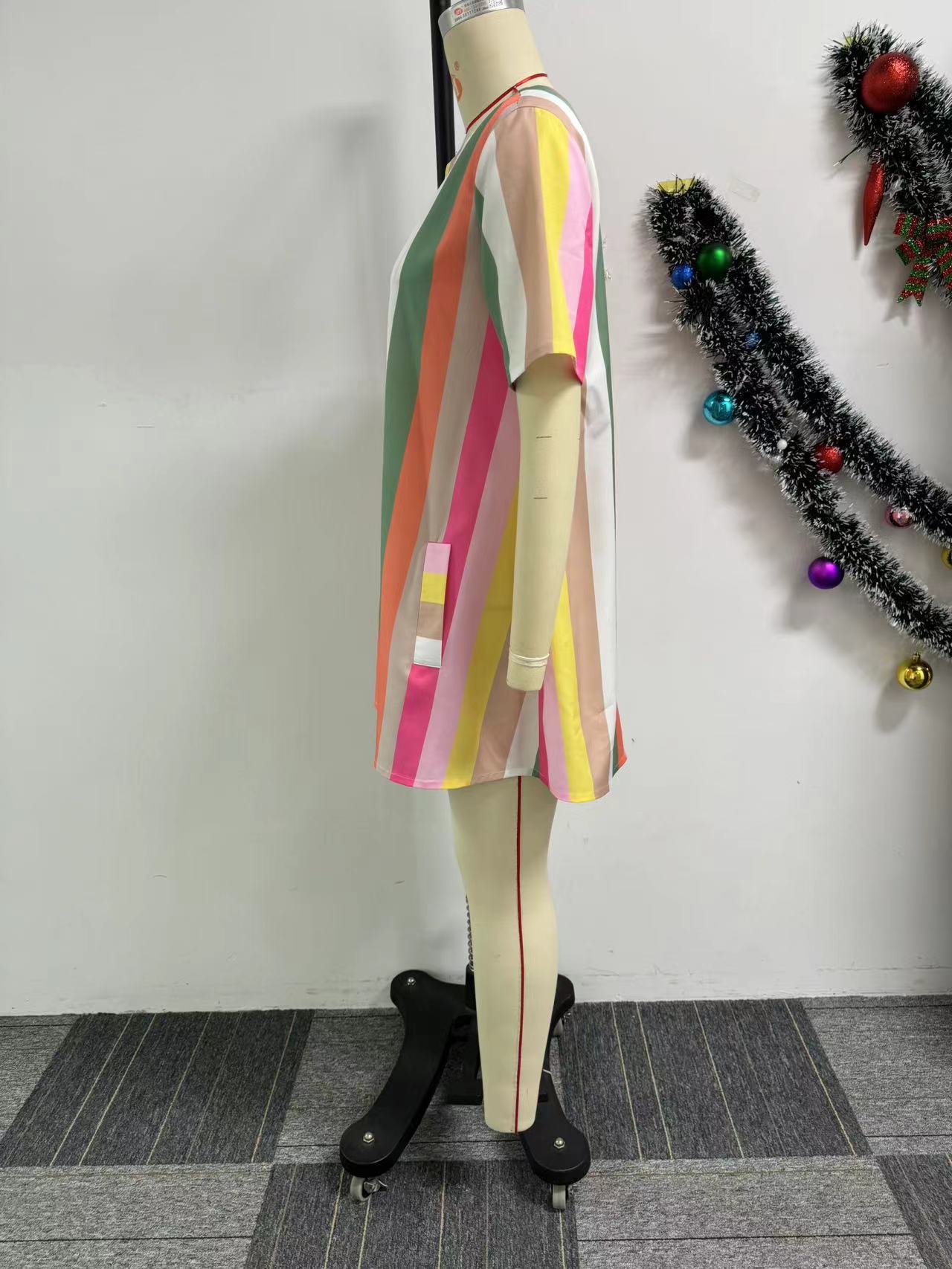 Women Stripes Stitching Pocket Short Sleeve Dress 6 Women Stripes Stitching Pocket Short Sleeve Dress