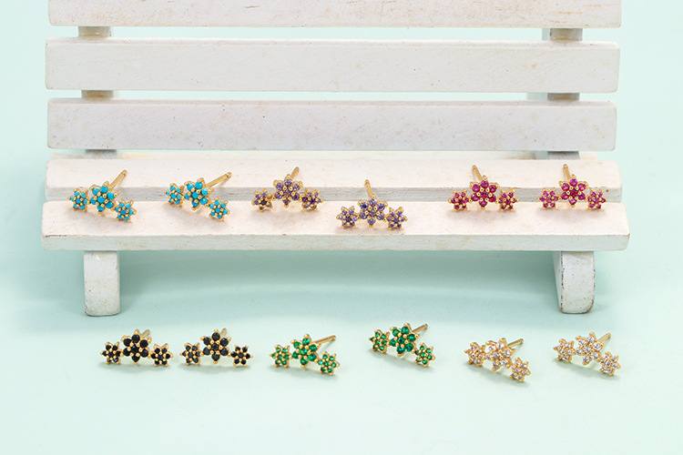 Korean Version Of Flower Copper Zircon Earrings display picture 2