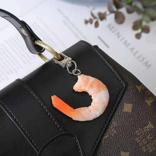 New PVC simulation shrimp keychain creative food base shrimp bag pendant fun food toy model pendant
