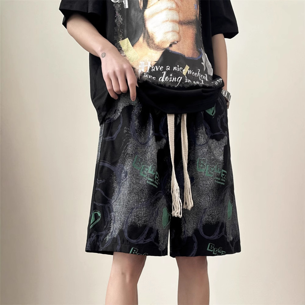 Herren-Shorts mit elastischem Kordelzug, Bären-Graffiti-Print, schnelltrocknend, lässig, locker geschnitten, Strand- und Sportshorts, trendige Sommerhose mit Fünf-Punkt-Design_voghion.com