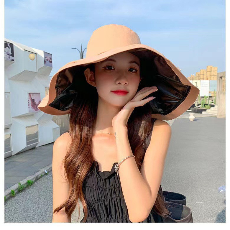 Black Glue Big-brimmed Fisherman Hat Female Japanese Big-edge Anti-ultraviolet Sunscreen Hat Folding Sun Hat Travel Beach Hat
